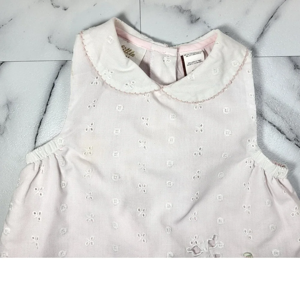 Little Bitty Girls White Eyelet Butterfly Pink Lined Peter Pan Collar Dress 4T